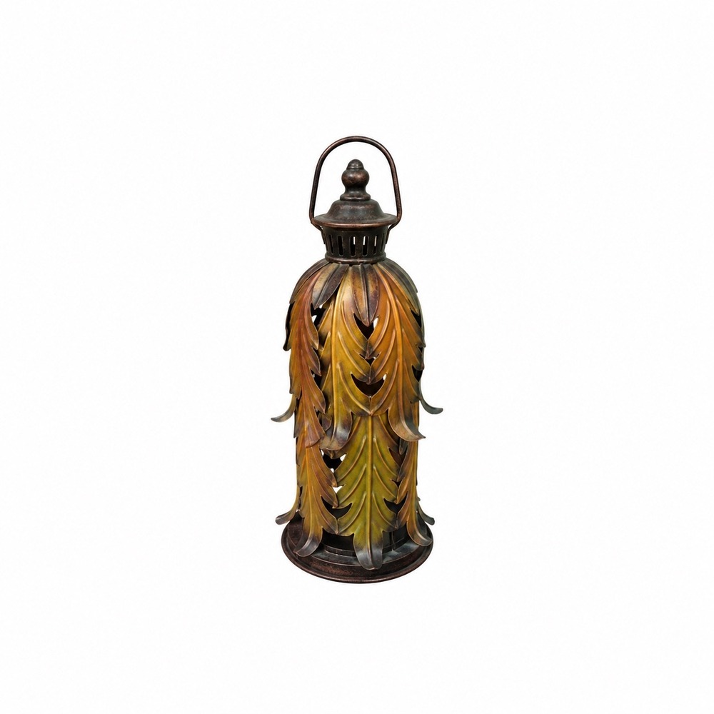 Rustic Metal Leaf Lantern Decorative Bronze Copper Autumn Tabletop Decor 18in